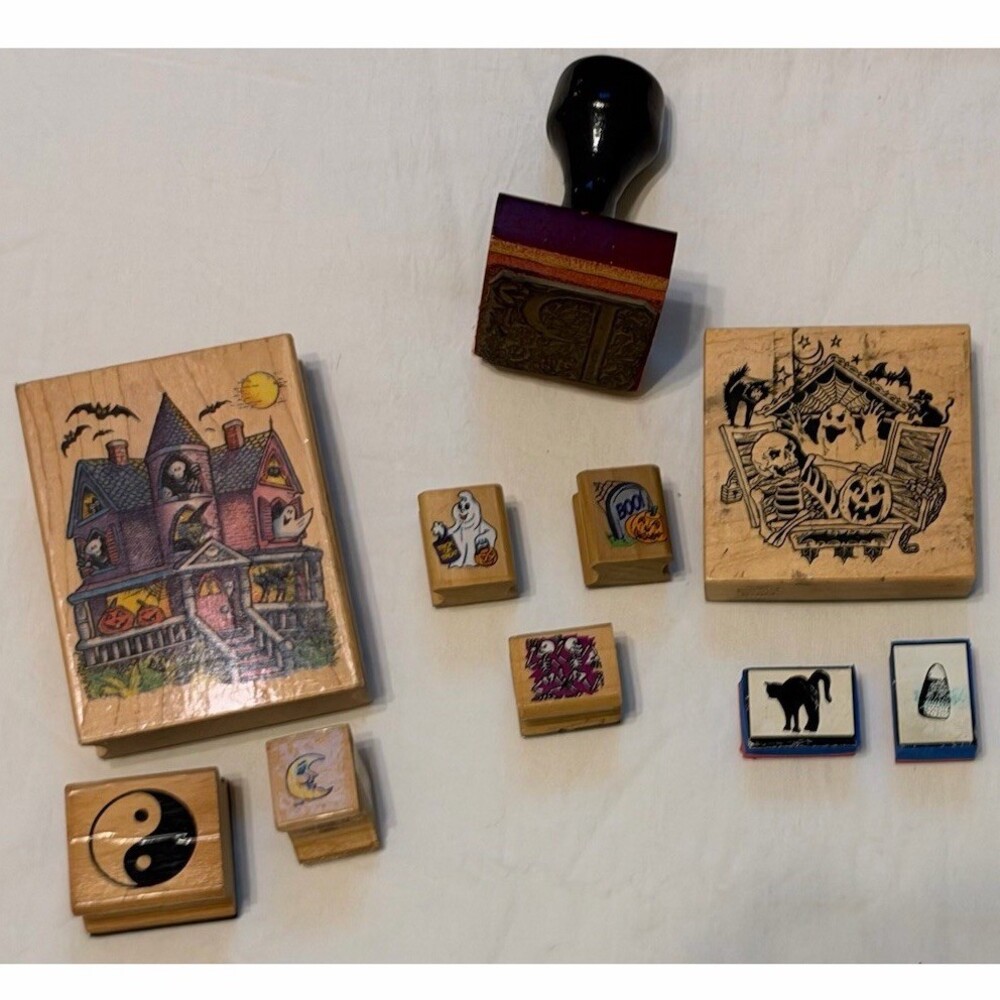 Stampin' Up! Lot of 10 Vintage Halloween Rubber Stamps